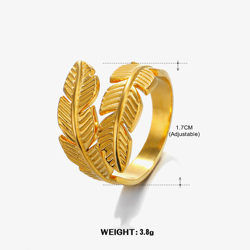 Simple Style Pentagon Leaves Stainless Steel Asymmetrical 18k Gold Plated Open Rings