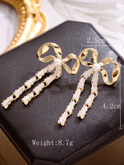 1 Pair Elegant Square Plating Inlay Copper Zircon Gold Plated Drop Earrings