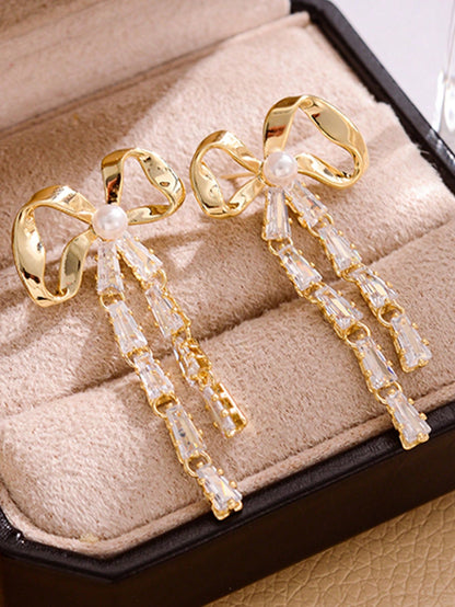 1 Pair Elegant Square Plating Inlay Copper Zircon Gold Plated Drop Earrings