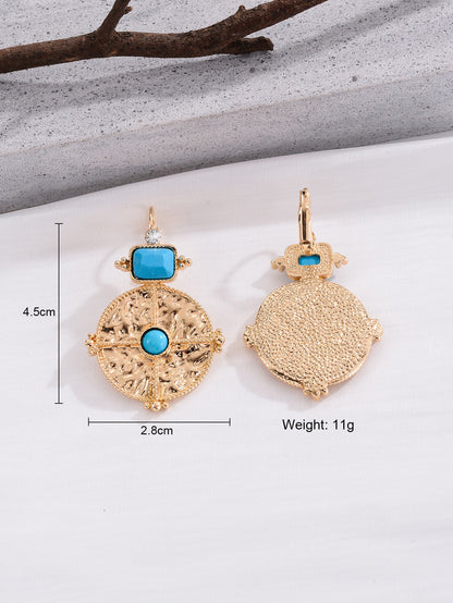 1 Pair Retro Ethnic Style Bohemian Geometric Round Plating Inlay Alloy Turquoise Drop Earrings