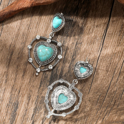 1 Pair Ethnic Style Heart Shape Inlay Alloy Turquoise Drop Earrings