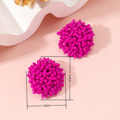 1 Pair Sweet Solid Color Beaded Seed Bead Ear Studs