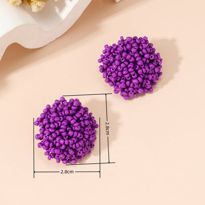 1 Pair Sweet Solid Color Beaded Seed Bead Ear Studs