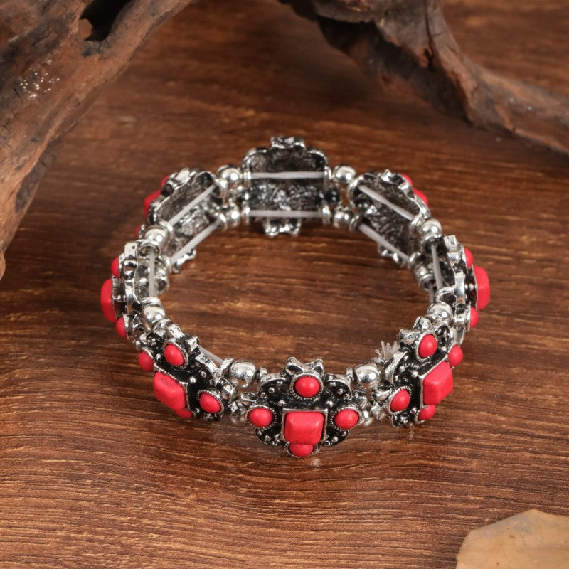 Ethnic Style Color Block Turquoise Alloy Wholesale Bangle