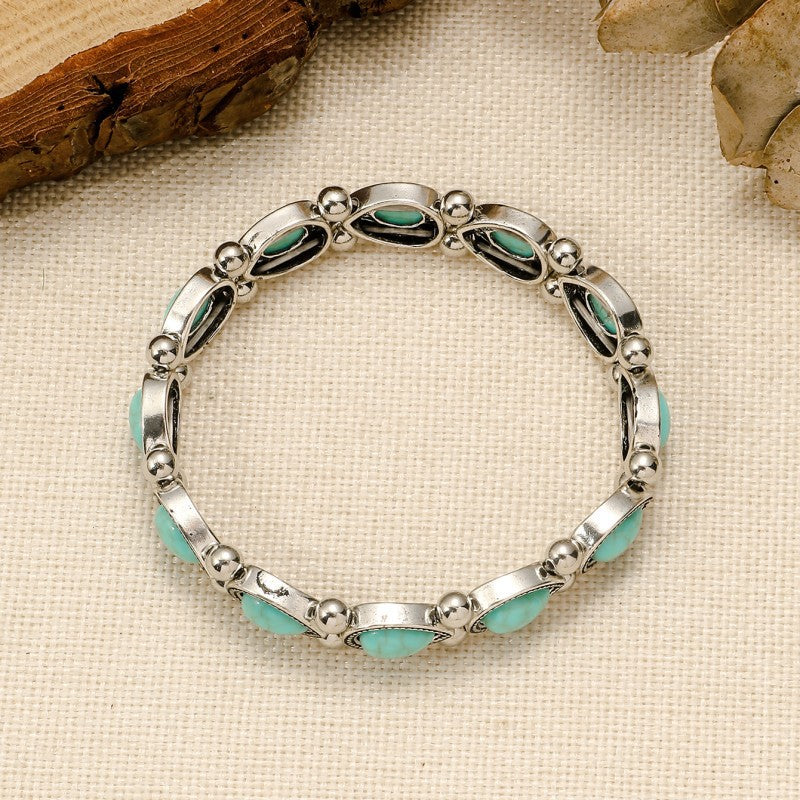 Retro Color Block Turquoise Alloy Wholesale Bangle