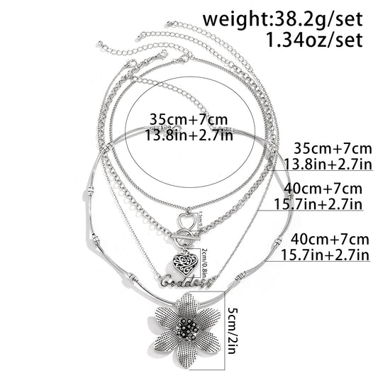 Gothic Vintage Style Punk Letter Heart Shape Flower Alloy Iron Copper Layered Women's Necklace