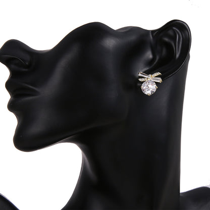 1 Pair Simple Style Commute Bow Knot Plating Inlay Copper Zircon White Gold Plated Gold Plated Ear Studs