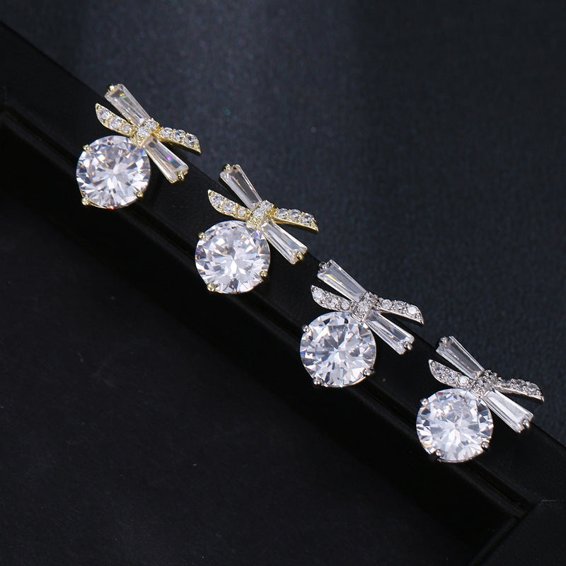 1 Pair Simple Style Commute Bow Knot Plating Inlay Copper Zircon White Gold Plated Gold Plated Ear Studs