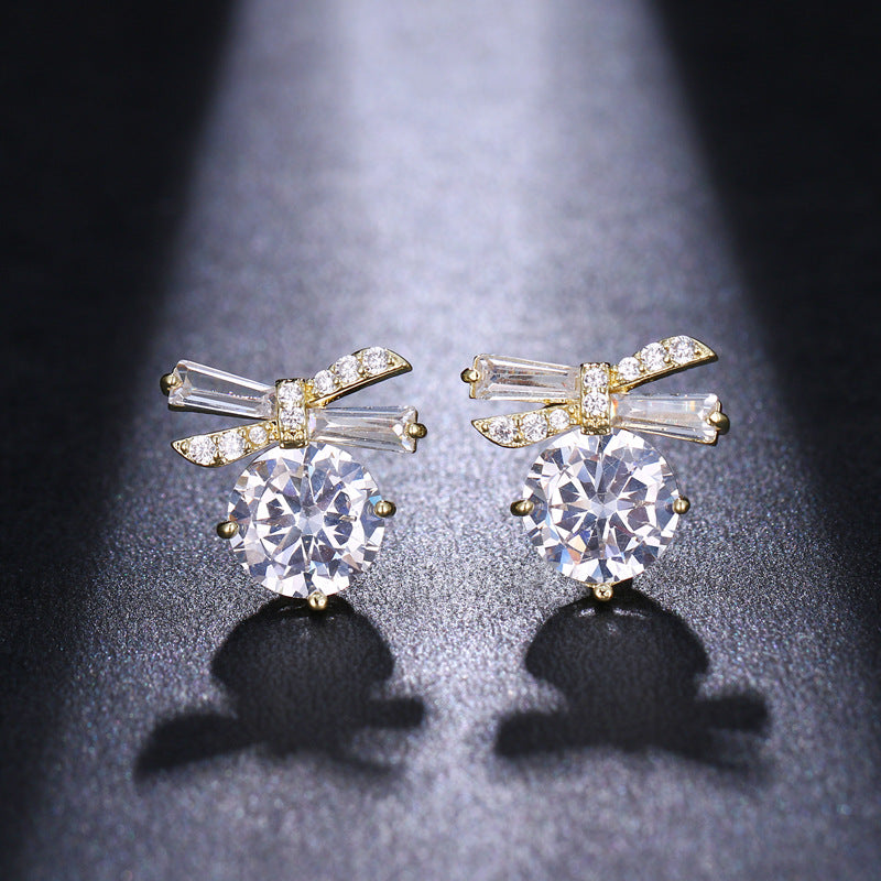 1 Pair Simple Style Commute Bow Knot Plating Inlay Copper Zircon White Gold Plated Gold Plated Ear Studs