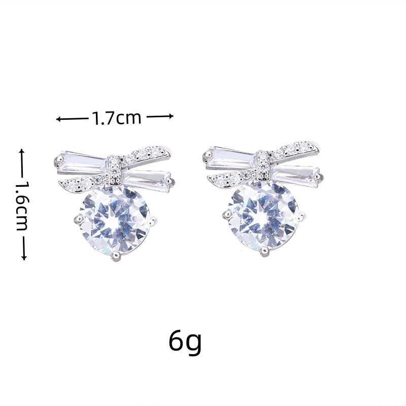 1 Pair Simple Style Commute Bow Knot Plating Inlay Copper Zircon White Gold Plated Gold Plated Ear Studs