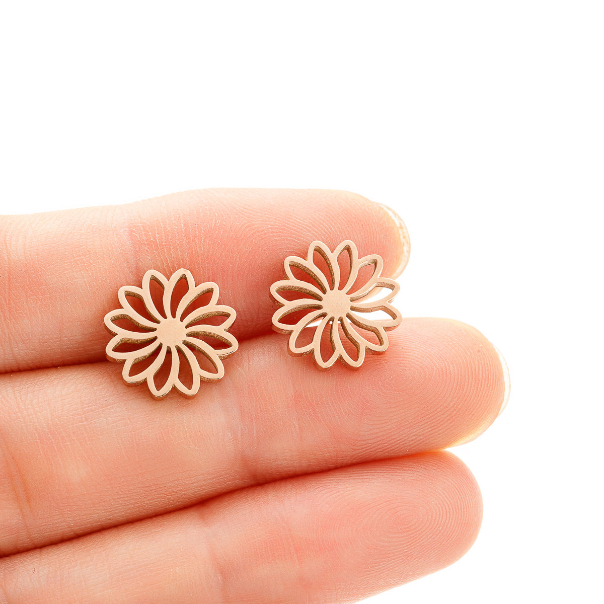 1 Pair Simple Style Flower Polishing Plating Stainless Steel 18k Gold Plated Ear Studs