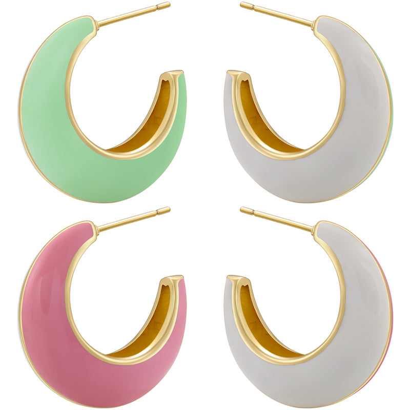 1 Pair Elegant Simple Style C Shape Enamel Plating Copper 18k Gold Plated Ear Studs