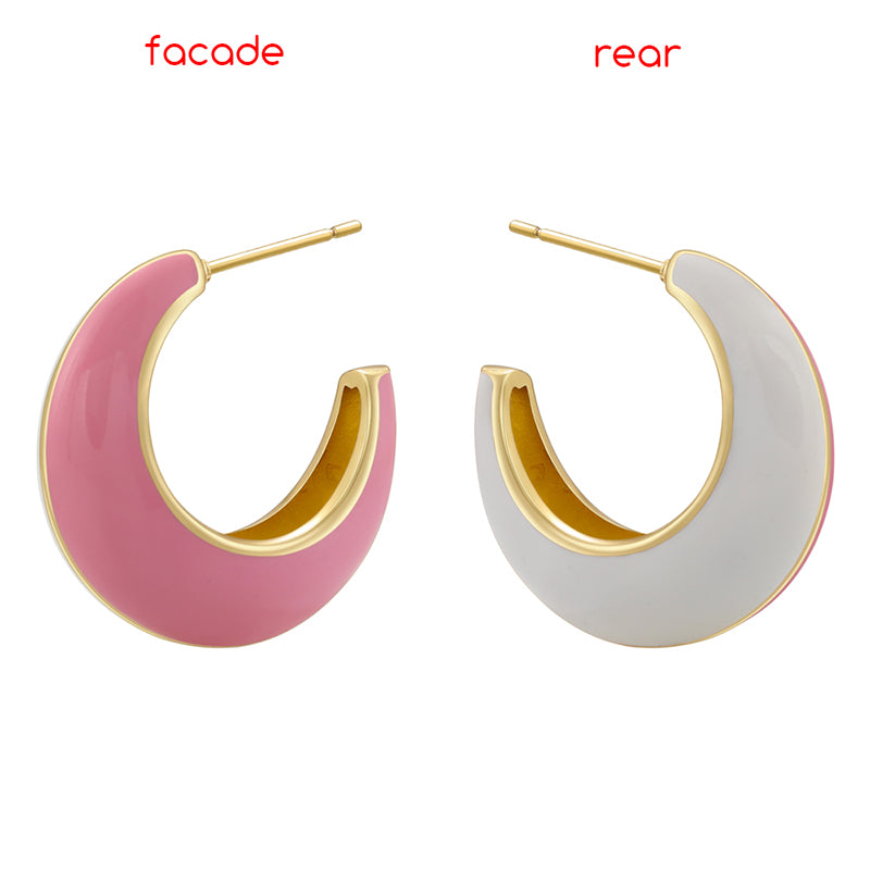 1 Pair Elegant Simple Style C Shape Enamel Plating Copper 18k Gold Plated Ear Studs