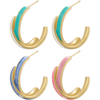 1 Pair Elegant Simple Style C Shape Enamel Plating Copper 18k Gold Plated Ear Studs