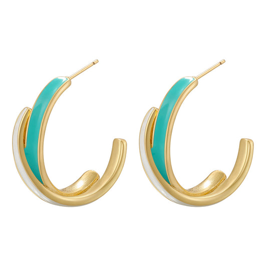 1 Pair Elegant Simple Style C Shape Enamel Plating Copper 18k Gold Plated Ear Studs