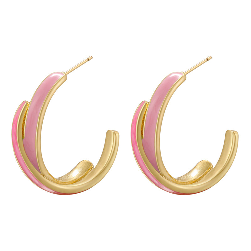 1 Pair Elegant Simple Style C Shape Enamel Plating Copper 18k Gold Plated Ear Studs