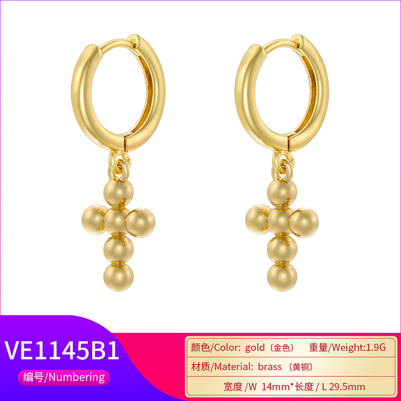 1 Pair Simple Style Cross Moon Plating Inlay Copper Zircon 18k Gold Plated Drop Earrings