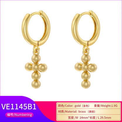 1 Pair Simple Style Cross Moon Plating Inlay Copper Zircon 18k Gold Plated Drop Earrings