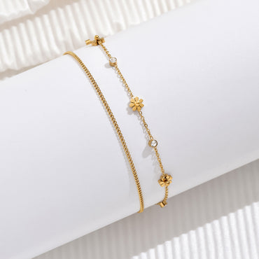 Sexy Flower Stainless Steel Plating Inlay Zircon 14k Gold Plated Women's Anklet