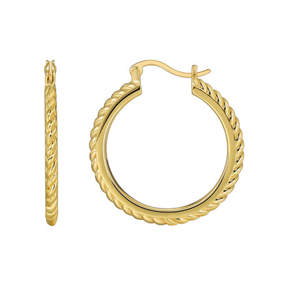 1 Pair Novelty Commute Shiny Solid Color Side Stripe Plating Pleated Copper 18k Gold Plated Hoop Earrings