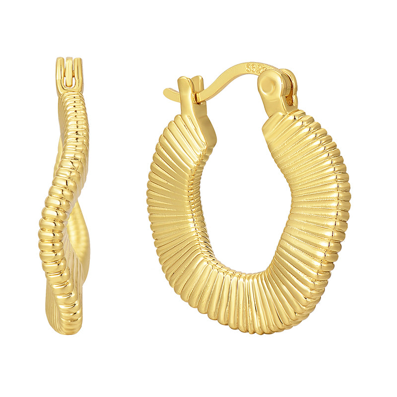 1 Pair Novelty Commute Shiny Solid Color Side Stripe Plating Pleated Copper 18k Gold Plated Hoop Earrings