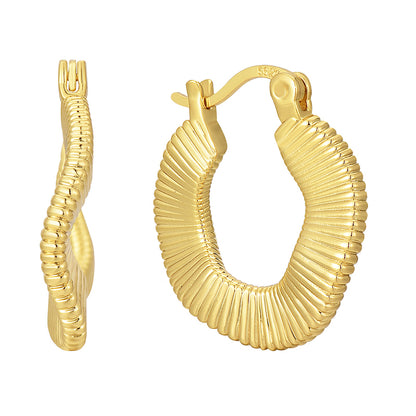 1 Pair Novelty Commute Shiny Solid Color Side Stripe Plating Pleated Copper 18k Gold Plated Hoop Earrings