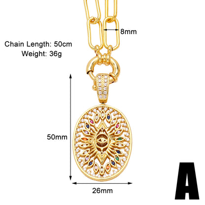 Glam Retro Portrait Cross Devil's Eye Copper Plating Inlay Zircon 18k Gold Plated Pendant Necklace