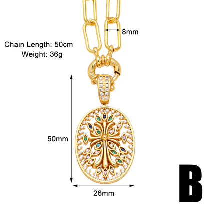 Glam Retro Portrait Cross Devil's Eye Copper Plating Inlay Zircon 18k Gold Plated Pendant Necklace