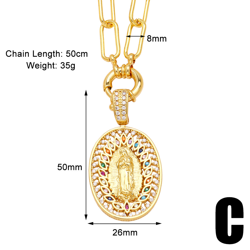 Glam Retro Portrait Cross Devil's Eye Copper Plating Inlay Zircon 18k Gold Plated Pendant Necklace