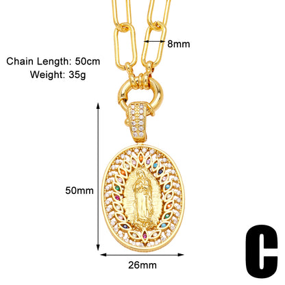 Glam Retro Portrait Cross Devil's Eye Copper Plating Inlay Zircon 18k Gold Plated Pendant Necklace