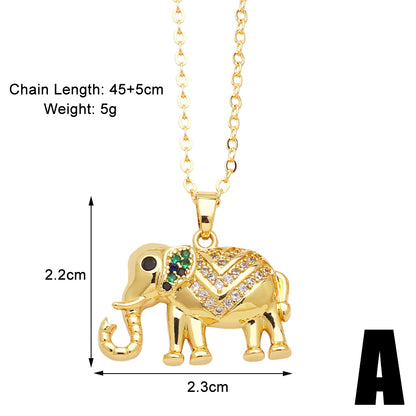 Cute Simple Style Elephant Copper Plating Inlay Zircon 18k Gold Plated Pendant Necklace