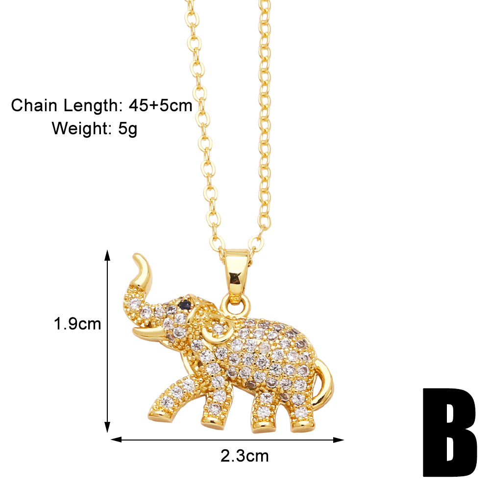 Cute Simple Style Elephant Copper Plating Inlay Zircon 18k Gold Plated Pendant Necklace