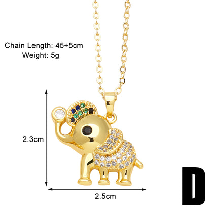 Cute Simple Style Elephant Copper Plating Inlay Zircon 18k Gold Plated Pendant Necklace