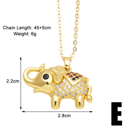 Cute Simple Style Elephant Copper Plating Inlay Zircon 18k Gold Plated Pendant Necklace