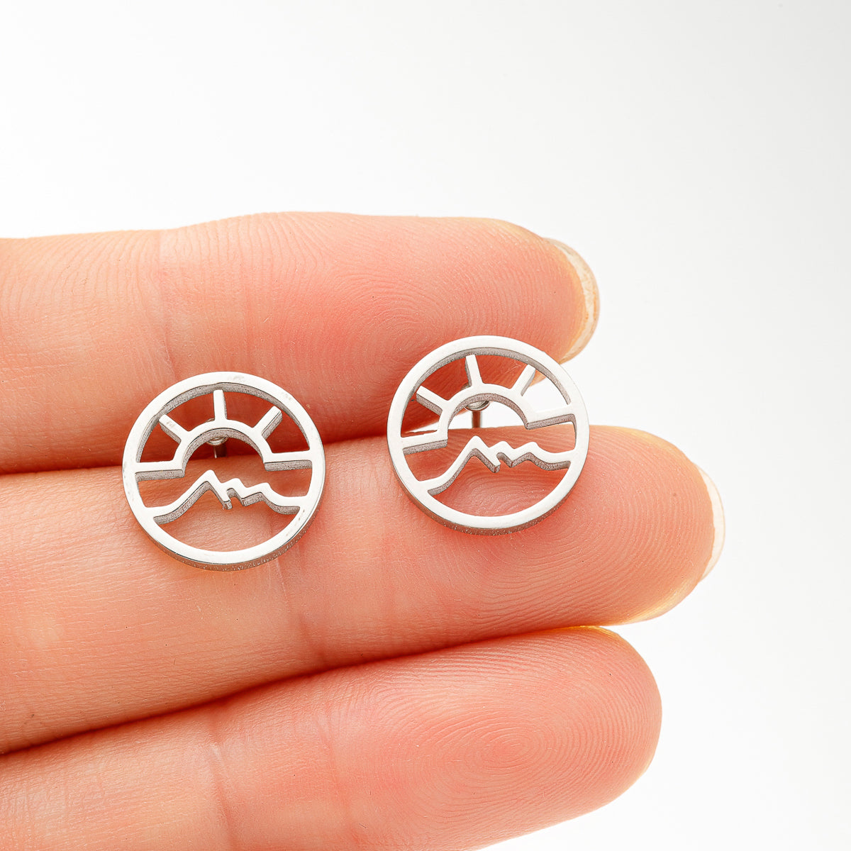 1 Pair Simple Style Sun Mountain Polishing Plating Stainless Steel 18k Gold Plated Ear Studs