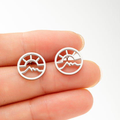 1 Pair Simple Style Sun Mountain Polishing Plating Stainless Steel 18k Gold Plated Ear Studs