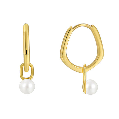 1 Pair Elegant Simple Style Geometric Plating Inlay Copper Artificial Pearls 18k Gold Plated Earrings