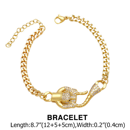 Elegant Glam Leopard Head Copper Plating Inlay Zircon 18k Gold Plated Bracelets Necklace