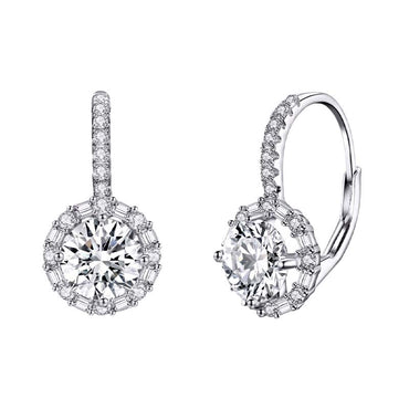 Glam Luxurious Shiny Round Sterling Silver Gra Inlay Moissanite Earrings