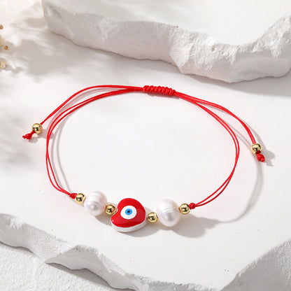 Simple Style Devil's Eye Heart Shape Rope Copper Women's Drawstring Bracelets