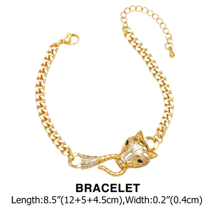 Ig Style Simple Style Leopard Head Copper Plating Inlay Zircon 18k Gold Plated Bracelets Necklace