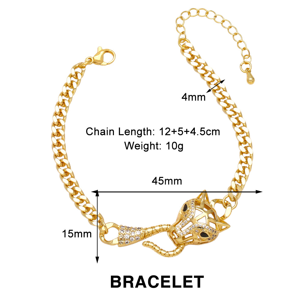 Ig Style Simple Style Leopard Head Copper Plating Inlay Zircon 18k Gold Plated Bracelets Necklace