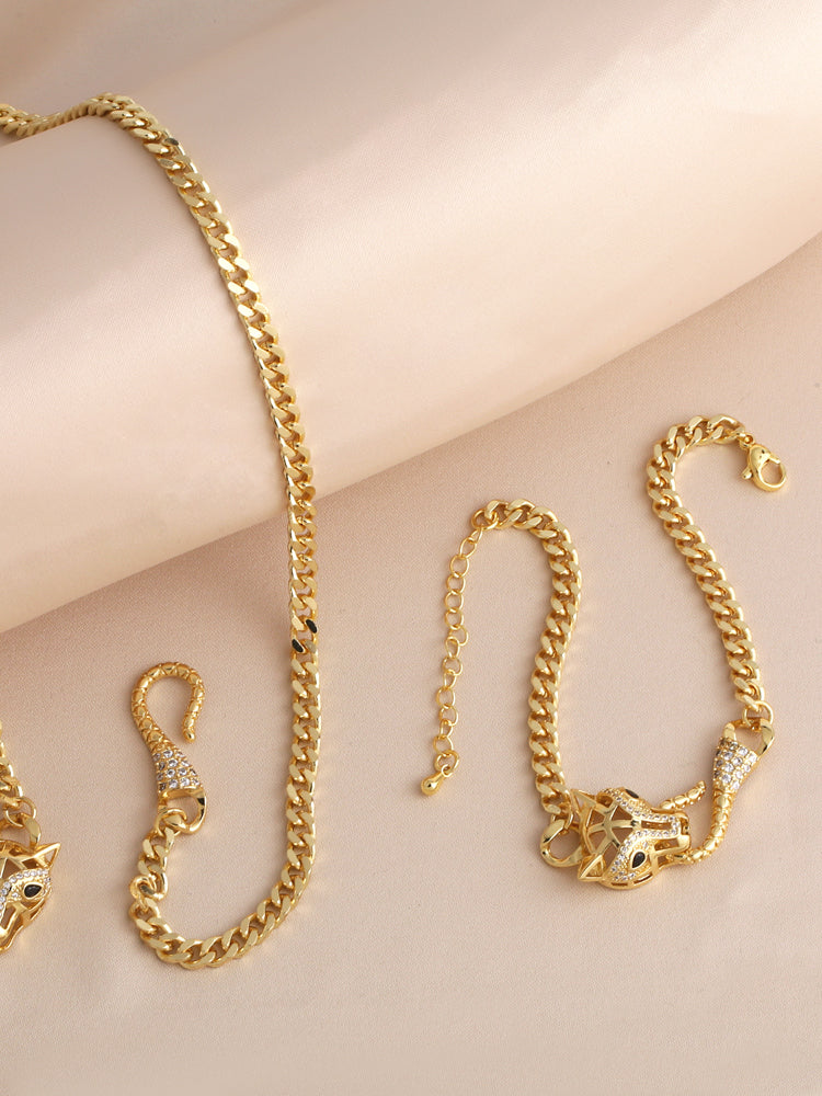 Ig Style Simple Style Leopard Head Copper Plating Inlay Zircon 18k Gold Plated Bracelets Necklace