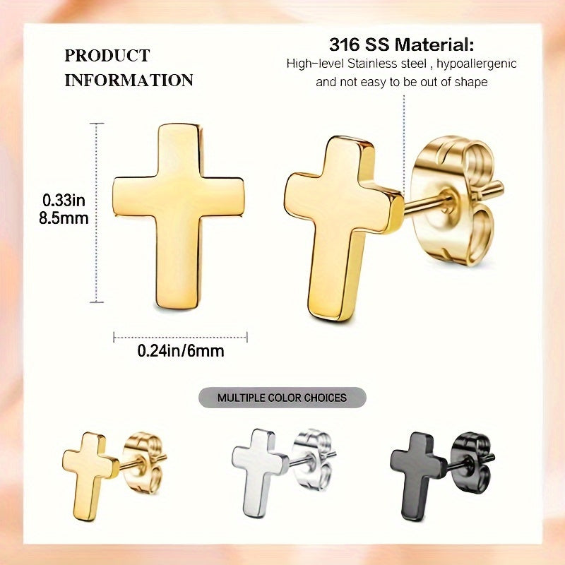 3 Pairs Retro Solid Color Plating Stainless Steel 18k Gold Plated Ear Studs