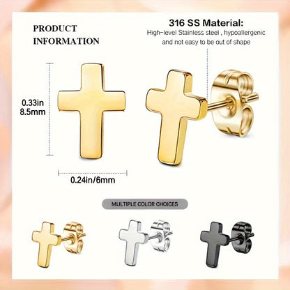 3 Pairs Retro Solid Color Plating Stainless Steel 18k Gold Plated Ear Studs