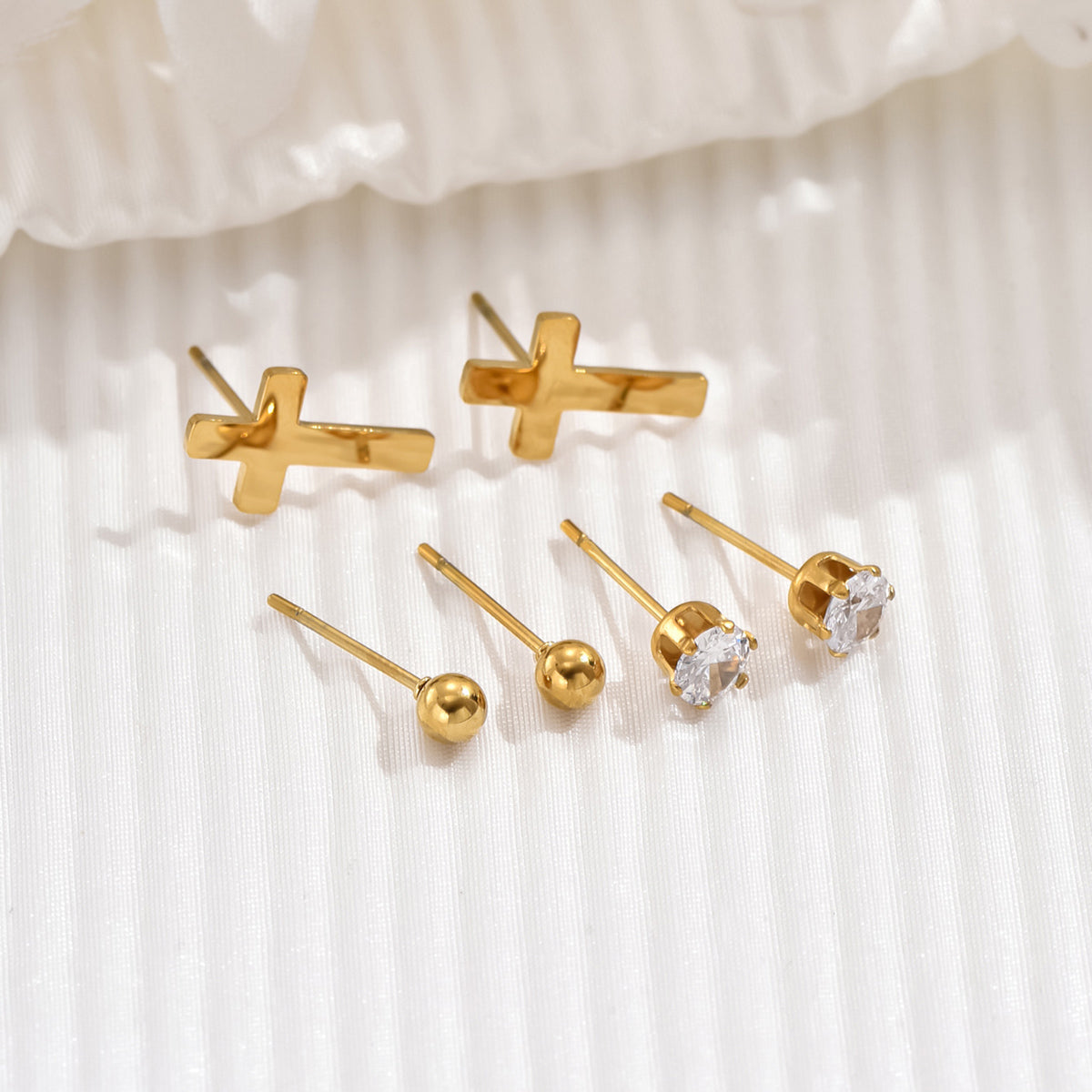 1 Set Simple Style Cross Round Plating Inlay Stainless Steel Zircon 14k Gold Plated Ear Studs