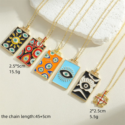 Fashion Round Devil's Eye Rectangle Copper Enamel Plating 14k Gold Plated Pendant Necklace