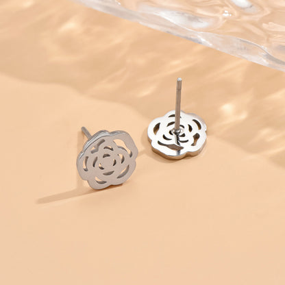 1 Pair Vintage Style Simple Style Classic Style Rose Flower Plating Hollow Out Stainless Steel Silver Plated Ear Studs