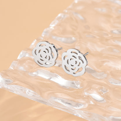 1 Pair Vintage Style Simple Style Classic Style Rose Flower Plating Hollow Out Stainless Steel Silver Plated Ear Studs