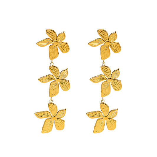 Ig Style Elegant Flower Stainless Steel Titanium Steel Plating Inlay Zircon 18k Gold Plated Rings Bracelets Earrings